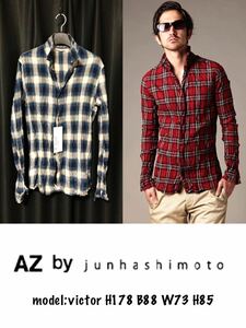 正規 AZ by junhashimoto シワ加工チェックシャツ color Blue エーゼイ ジュンハシモト 新品未使用 sizeL★