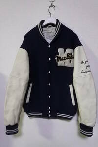 MACBETH Varsity Jacket size M マクベス 袖革スタジャン ネイビー×アイボリー 日本製 当時物
