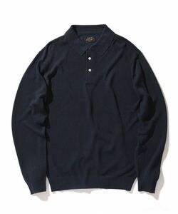 BEAMS PLUS / 12 gauge knitted polo-shirt M navy blue 