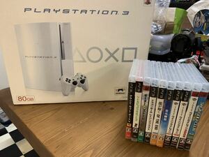 PlayStation3 プレイステーション 3 PS3 本体　CECHLOO-CW 80GB 付属品全て有り　ソフト 11タイトル付き　ジャンク品　SONY WHITE 白　