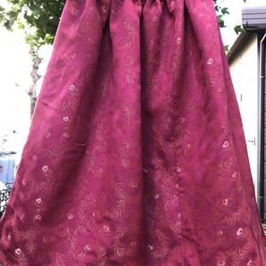 ハンドメイド ピンク 鳥の羽の柄 フレアスカート・ロングスカート 着物リメイク・和服リメイク 送料230円 の画像5