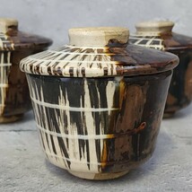 黒織部　蒸し碗　3客　中古　/蓋物/蓋碗/茶碗蒸し/時代物/骨董/アンティーク/和食器/陶磁器/_画像2