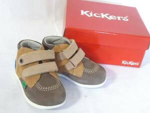 ★Kickers キッカーズ/ベビーシューズ/21(12.5cm)/マロンブルー/BABYSCRATCH ベビースクラッチ/レザー/ハイカット/箱あり