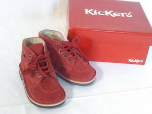 ★Kickers キッカーズ/ハイカットスニーカー/25(15.0cmくらい)/赤 レッド/レザー/キッズシューズ/箱あり