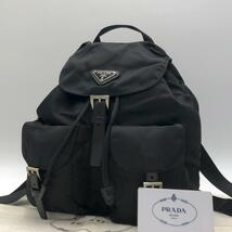 1円~ ■ 極美品■ プラダ PRADA リュック バックパック 1237 三角ロゴプレート ナイロン テスート ポコノ ブラック 黒 サフィアーノレザー_画像2