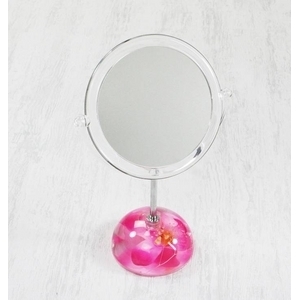【新品】アクリル製スタンドミラー/卓上鏡 【丸型 ピンクオーキッド】 造花
