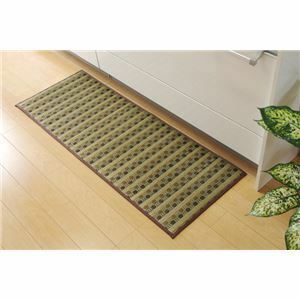 【新品】い草 キッチンマット/台所マット 【ドット柄 ブラウン 約43×180cm】 防滑 ウレタン 抗菌 防臭 調湿 クッション性抜群 日本製