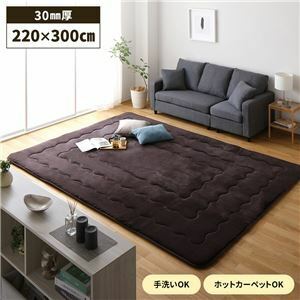 【新品】こたつ敷布団 ラグマット 約220×300cm 大判 ブラウン 長方形 洗える 弾力性 クッション性 保温性 ホットカーペット可 リビング