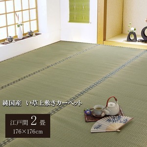 【新品】日本製 い草 上敷き/ラグマット 【双目織 江戸間2畳 約176×176cm】 抗菌 防臭 調湿機能付き 〔リビング 和室〕