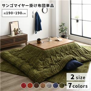 【新品】あったか こたつ掛け布団 （単品） 【約190×190cm グリーン】 正方形 洗える おしゃれ 薄掛けタイプ 〔冬支度 寒さ対策〕