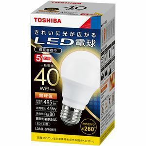 【新品】（まとめ）東芝ライテック LED電球 一般電球形 E26口金 4.9W 電球色 LDA5L-G/40W/2 1個 【×5セット】