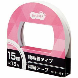 【新品】（まとめ）TANOSEE 両面テープ 強粘着タイプ カッター付 15mm×18m 1巻 【×10セット】
