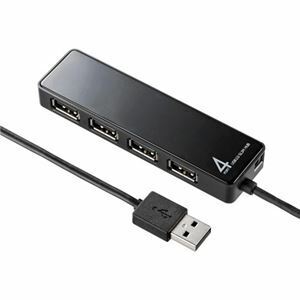 【新品】サンワサプライ HDD接続対応・面ファスナー付4ポートUSB2.0ハブ(セルフ/バスパワー) ブラック USB-HTV410BKN2 1個