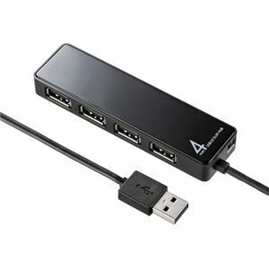 【新品】サンワサプライ HDD接続対応・面ファスナー付4ポートUSB2.0ハブ ブラック USB-HTV410BKN2