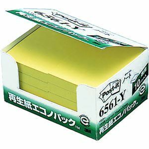 【新品】3M Post-it ポストイット 再生紙エコノパック ノート 3M-6561-Yイエロー