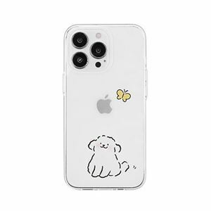 【新品】AKAN ソフトクリアケース for iPhone 14 Pro ワンちゃんと蝶々 背面カバー型 AK23545i14P