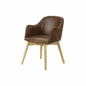 【新品】ダイニングチェア 約幅50cm ダークブラウン レギュラータイプ 合皮 合成皮革 木製 肘付き 完成品 Round design chair