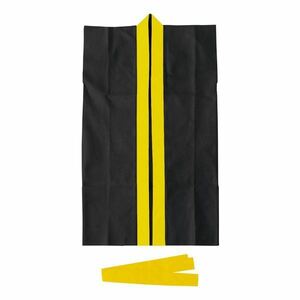 【新品】（まとめ）ライト不織布ロングハッピ Jサイズ（約80cm） 黒（黄襟） 【×10個セット】