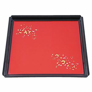 【新品】尺0 角木瓜盆/トレー 【朱渕黒金銀箔ちらしSL裏黒塗】 305×305×21mm 日本製 〔和食 レストラン 居酒屋 店舗 お店〕