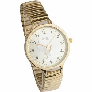 【新品】[千鶴] 腕時計 3針 猫デザイン 伸縮ジャバラベルト CDW001-002 ゴールド