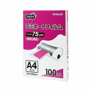 【新品】(まとめ) TANOSEE ラミネートフィルム A4グロスタイプ(つや有り) 75μ 1パック(100枚) 【×10セット】