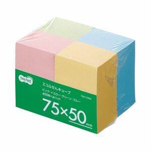 【新品】(まとめ) TANOSEE エコふせん キューブ 75×50mm 4色 1パック（4冊） 【×10セット】