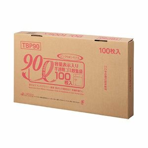 【新品】（まとめ）ジャパックス 容量表示入りゴミ袋ピンクリボンモデル 乳白半透明 90L BOXタイプ TBP90 1箱（100枚）【×2セット】