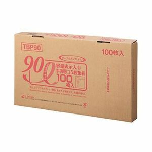 【新品】（まとめ）ジャパックス 容量表示入りゴミ袋ピンクリボンモデル 乳白半透明 90L BOXタイプ TBP90 1箱（100枚）【×5セット】