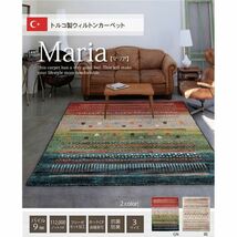 【新品】ラグマット/絨毯 【ベージュ 約160×230cm ギャッベ柄】 抗菌 防臭 トルコ製 ウィルトン織 耐久性 通年使用可 〔リビング〕_画像2