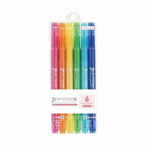 【新品】（まとめ） トンボ鉛筆 水性サインペンプレイカラーK ツインタイプ 6色（各色1本） GCF-611A 1パック 【×10セット】