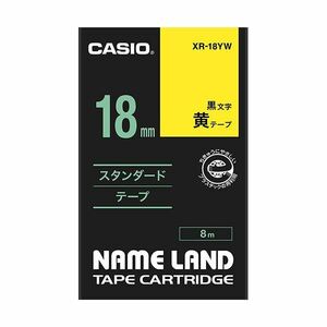 【新品】(まとめ) カシオ CASIO ネームランド NAME LAND スタンダードテープ 18mm×8m 黄／黒文字 XR-18YW 1個 【×