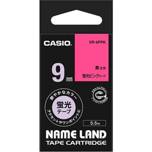 【新品】（まとめ） カシオ CASIO ネームランド NAME LAND スタンダードテープ 9mm×5.5m 蛍光ピンク／黒文字 XR-9FPK 1