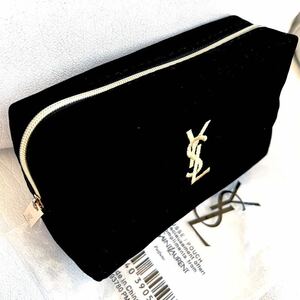 新品 未使用 イヴサンローラン 送料無料 化粧ポーチ コスメ ブラック ベロア ポーチ YVES SAINT LAURENT ロゴ 刺繍 ノベルティ