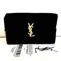 新品 未使用 イヴサンローラン 送料無料 ポーチ YVES SAINT LAURENT ロゴ 刺繍 ノベルティ 化粧ポーチ コスメ ブラック ベロア_画像2