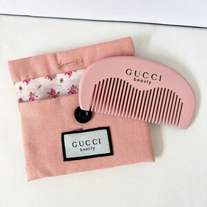 新品 未使用 グッチ GUCCIノベルティ コーム ポーチ メイク 小物 専用ポーチ付き 2点セット ピンク 花柄 携帯用 送料無料 ブランド ブラシ