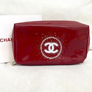 新品 未使用 シャネル CHANEL 小物入れ ロゴ ポーチ コスメ ノベルティ ブランド クリスマス限定 レッド 化粧ポーチ