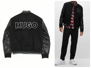 【美品】現行 HUGO BOSS フェイクレザー カシミヤ混 スタジアムジャンパー ヒューゴボス ブルゾン ジャケット 大谷翔平 L相当 定価8万円