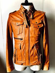 美色 ライトブラウン ppfm leathers 上質（羊革）シープスキンラムレザー タイプ M-65 シングルライダース ジャケット M