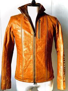 極上 tetehome genuine leather（馬革）ホースハイド レザー シングル ライダース ジャケット M 美色ライトブラウン ショット バンソン