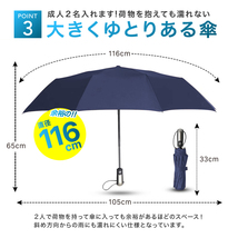 折りたたみ傘 ワンタッチ 自動開閉 大きい メンズ レディース 男女兼用 頑丈 耐強風 超撥水 10本骨 折り畳み傘 シンプル ネイビー 紺 229_画像4