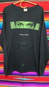 nexus7 ネクサス7 アンジェリーナ ジョリー ロングスリーブフォトプリントTシャツ 美中古 サイズL ブラック ネオングリーン