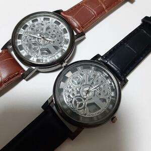 新品　激渋　腕時計　スケルトン　黒と茶色のセット　104