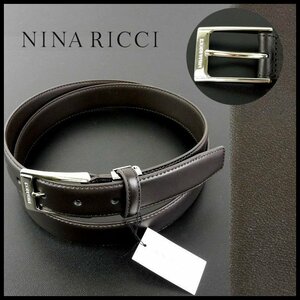 新品 ニナリッチ ベルト メンズ スムースレザー 濃茶 牛革 カット調節可能 紳士 NINA RICCI【B2462】
