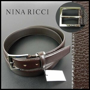 新品 即決 ニナリッチ ベルト メンズ 濃茶 牛革 グレインレザー カット調節可能 NINA RICCI 紳士 【B2458】