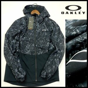 新品 1円～ オークリー OAKLEY フーディージップジャケット L 黒 グラフィック柄 吸汗速乾 ストレッチ 軽量 裏点接触 メンズ 【B2608】