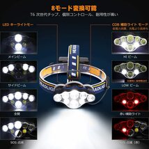 ① ヘッドライト ヘッドランプ 18650 LED 頭 充電式 釣り フィッシング 登山 アウトドア 超強力８灯 単品_画像3