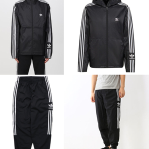 ヤフーフリマ10%オフ 5の日 ゴールドクーポン使用可!アディダス上下2点セット ナイロンパーカー(新品タグ付き) ジョガーパンツ Mサイズ 黒