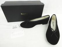 未使用同様 保管品 Repetto レペット フラットバレエシューズ フラットパンプス リボン サイズ35 黒 ベロア フランス製 箱付 ◇07_画像1