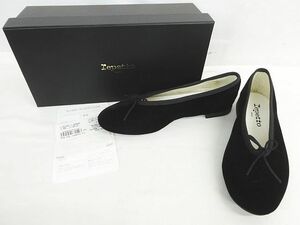 未使用同様 保管品 Repetto レペット フラットバレエシューズ フラットパンプス リボン サイズ35 黒 ベロア フランス製 箱付 ◇07