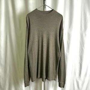 90s VAN HEUSEN モックネック カットソー M ストライプ ボーダー ハイネック 長袖 Tシャツ インド製 80s 00s オールド ビンテージ